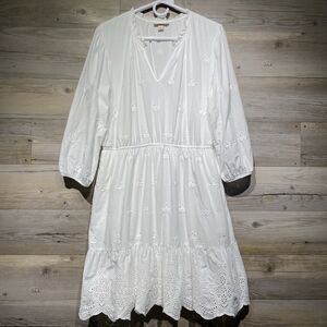 Knox Rose Dress White Eyelet Embroidered Lined Above Knee Size XL Cottagecore